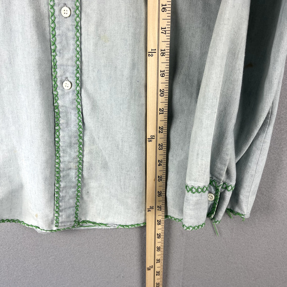 Vintage Kmart Shirt Mens Large Blue Button Up Embroidery Long Sleeve Upcycled - Picture 11 of 16